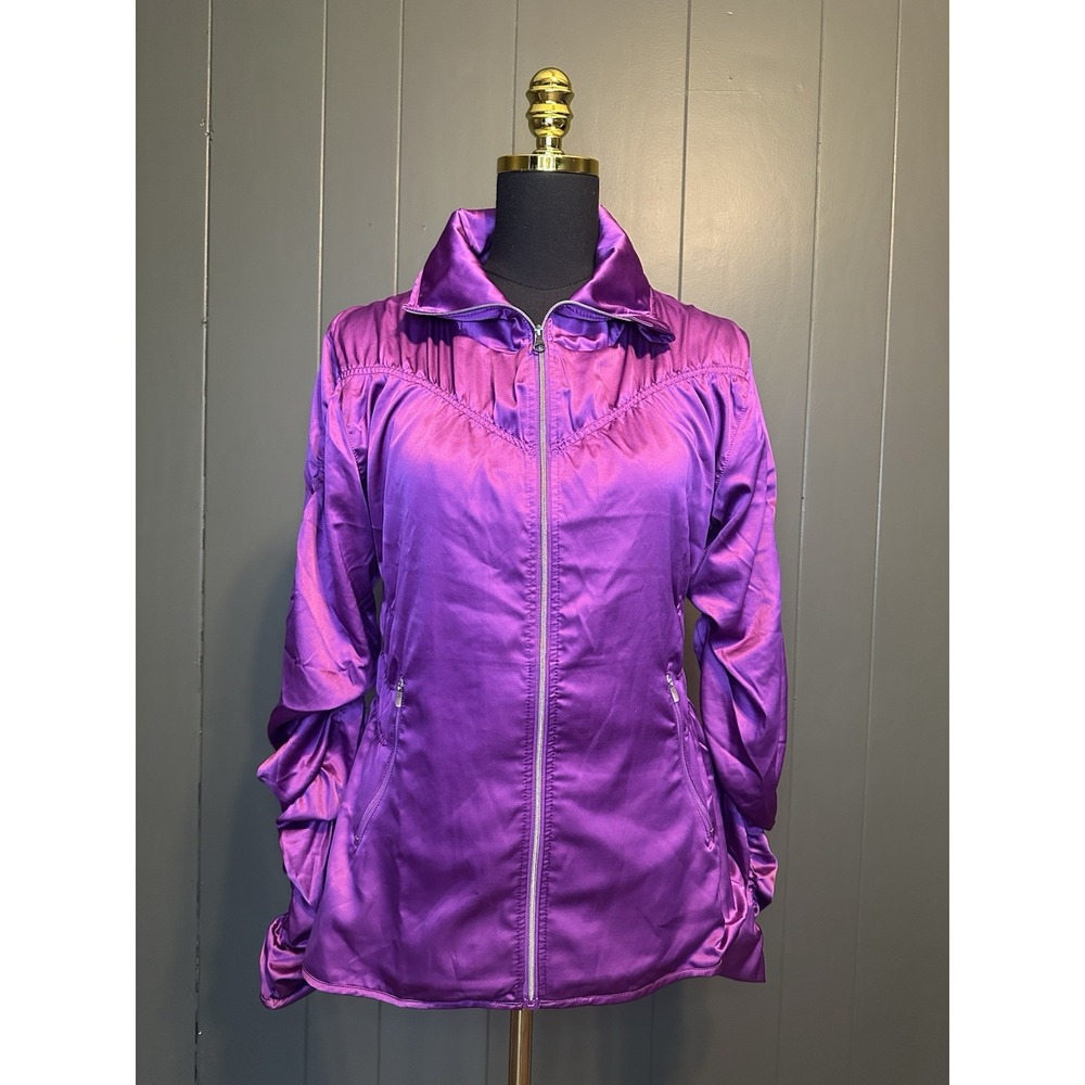 ASICS Purple Shiny Running Jacket Athletic Ruched L Large